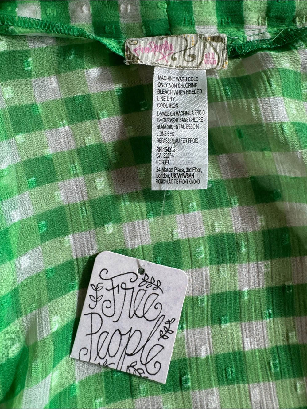Free People Green Gingham Ruffle Blouse. one size fits all - Picture 4 of 6